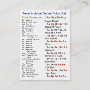 Carte De Visite Copain en ligne de tisonnier du Texas Holdem