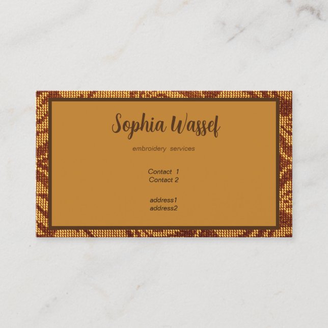 Carte De Visite Coptic embroidery pattern - Orange leaves (Devant)