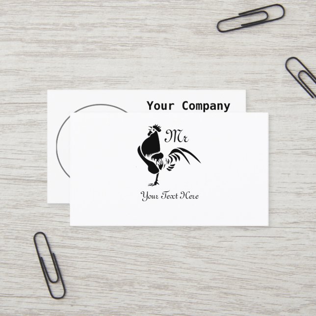 Carte De Visite Coq noir Croisant l'alarme du bon matin (Devant/Arrière en situation)