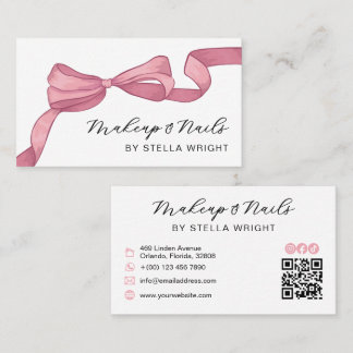 Carte De Visite Coquette Pink Bow Beauty QR Code