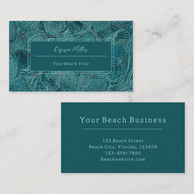 Carte De Visite Coquillages Ocean Beach Style métallique Turquoise (Devant / Derrière)