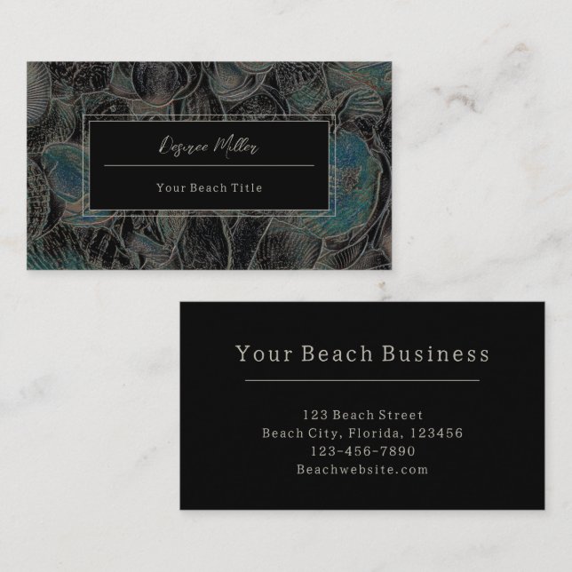 Carte De Visite Coquillages Ocean Beach Turquoise Black Modern (Devant / Derrière)