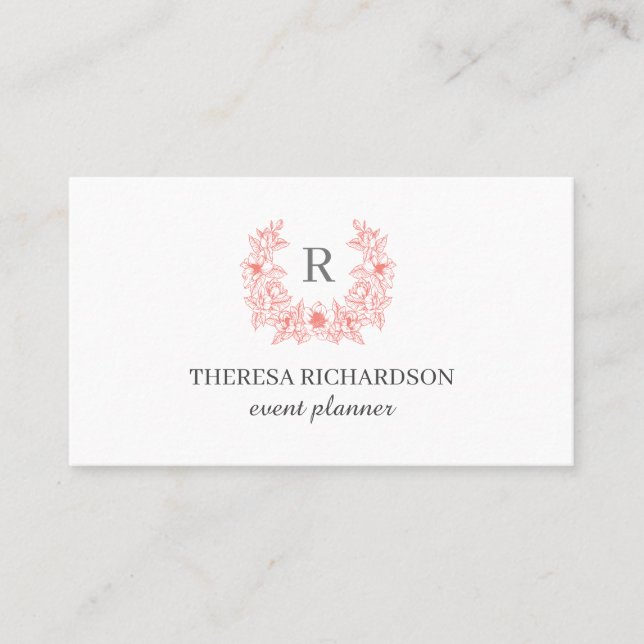Carte De Visite Corail blanc Magnolia Wreath Monogramme profession (Devant)