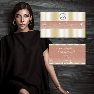 Carte De Visite Corail Doré Luxueux Diamants Étincelants et Logo