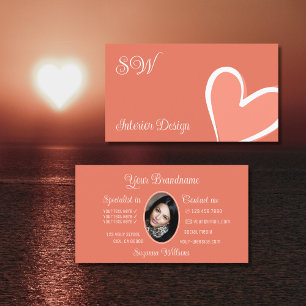 Carte De Visite Coral mignon Coeur rose chic avec Monogramme et ph
