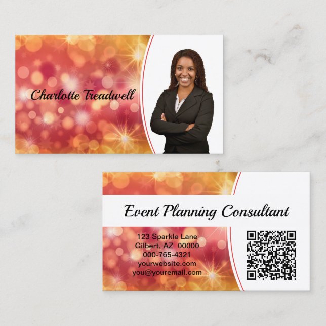 Carte De Visite Coral professionnel Bokeh Sparkle Photo personnali (Devant / Derrière)