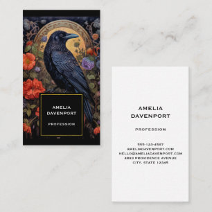 Carte De Visite Corbeau noir avec fleurs Design gothique