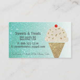 Carte De Visite Cornet de crème glacée sur le gradient turquoise