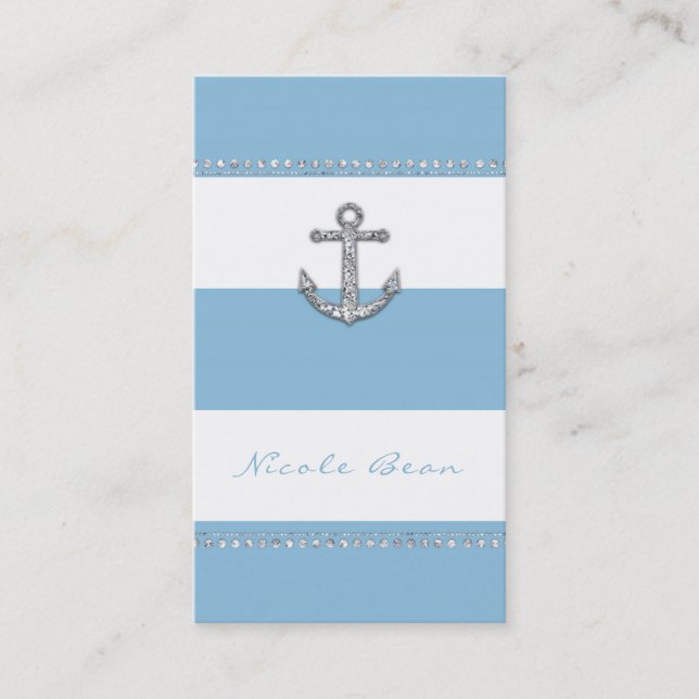 Carte De Visite Cornflower Bleu & Blancs Ancre diamant (Devant)