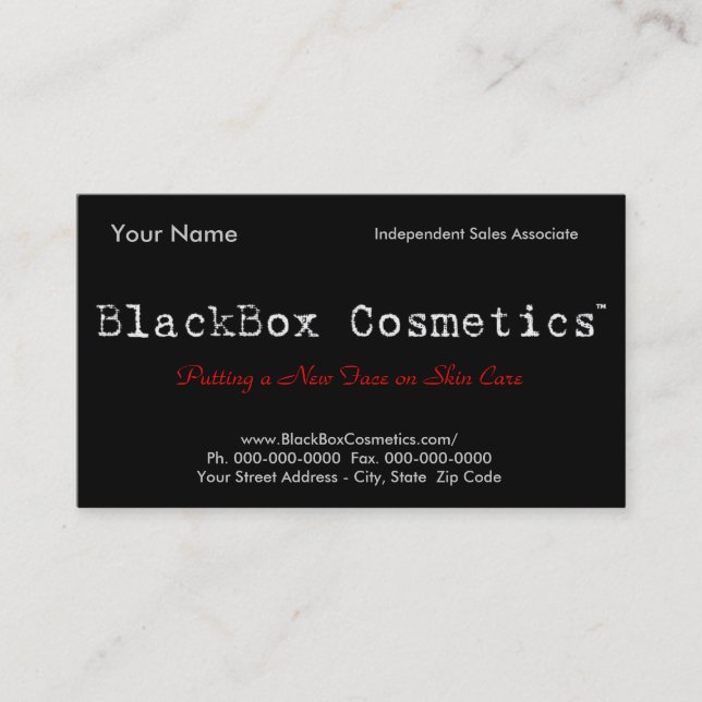 Carte De Visite Cosmétiques de boîte noire, ventes indépendantes (Devant)