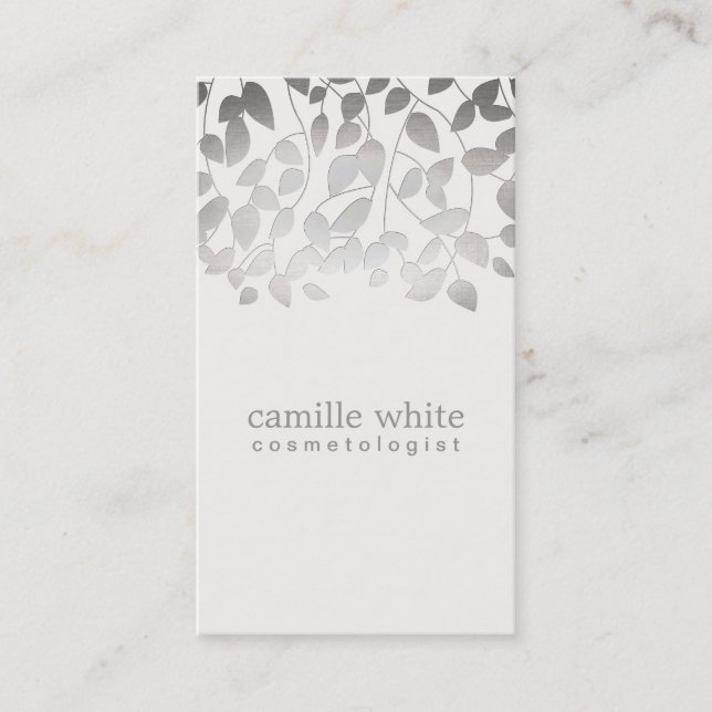 Carte De Visite Cosmetologie Argent Feuille gris  (Devant)