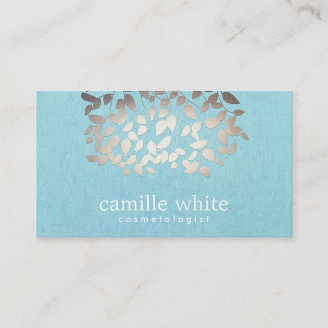 Carte De Visite Cosmetologie Faux Foil Feuille Turquoise Lin Look (Devant)