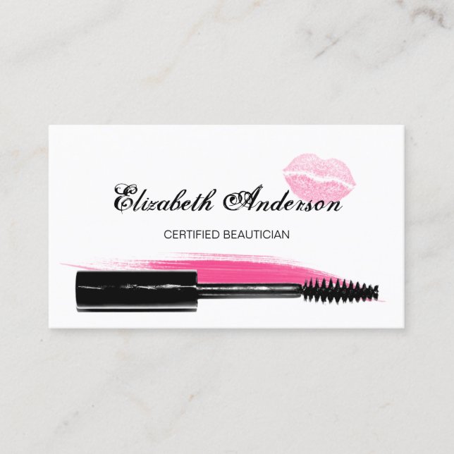 Carte De Visite Cosmetologie tendance rose et noir Mascara (Devant)