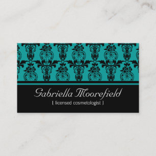 Carte De Visite Cosmetologist turquoise noir de damassé