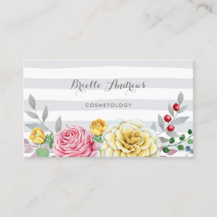 Carte De Visite Cosmétologue Floral à Rayures
