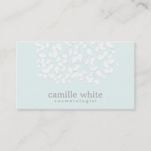 Carte De Visite Cosmetologue Joli blanc Feuille clair Aqua bleu