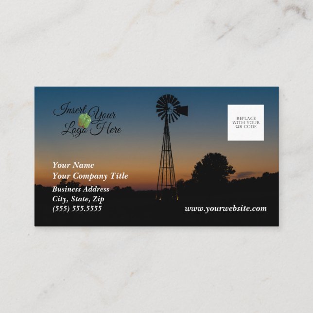 Carte de visite couché de soleil de moulin à vent  (Devant)
