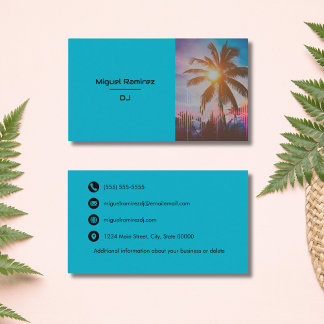 Carte De Visite Coucher de soleil bleu cyan tropical à travers les