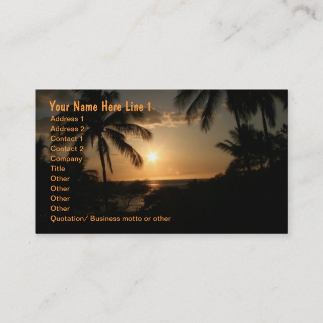Carte De Visite Coucher du soleil de plage de palmier (Devant)