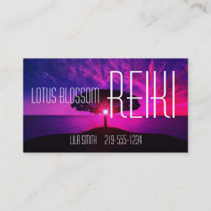 Carte De Visite Coucher du soleil rose serein et arbre Reiki