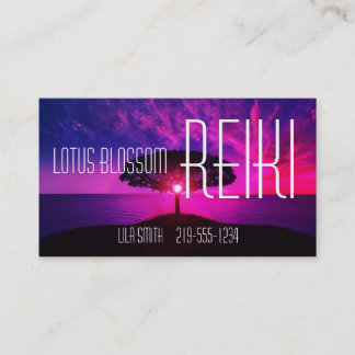 Carte De Visite Coucher du soleil rose serein et arbre Reiki