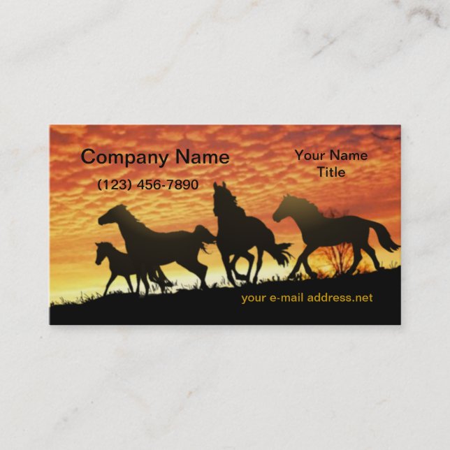 Carte De Visite Coucher du soleil sauvage de mustangs (Devant)