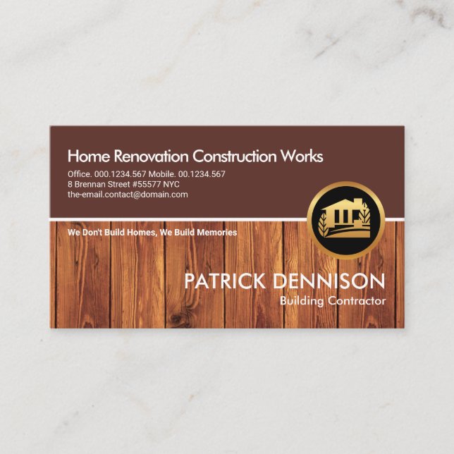 Carte De Visite Couches Brown de grains de bois Construction Handy (Devant)