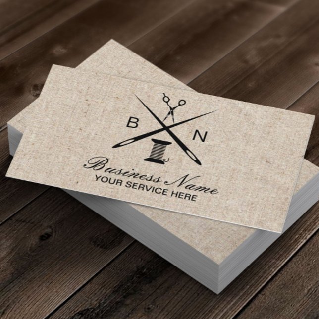 Carte De Visite Coudre aiguilles et fils Seamstress Burlap Vintage (Créateur téléchargé)