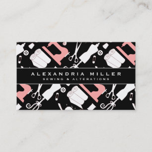 Carte De Visite Coudre Motif Seamstress   Blanc noir et rose