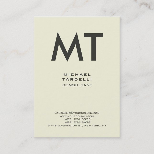 Carte De Visite Couleur Beige moderne Tendance Monogramme Vertical (Devant)