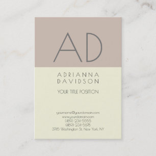 Carte De Visite Couleur Beige Tendance Monogramme vertical Minimal