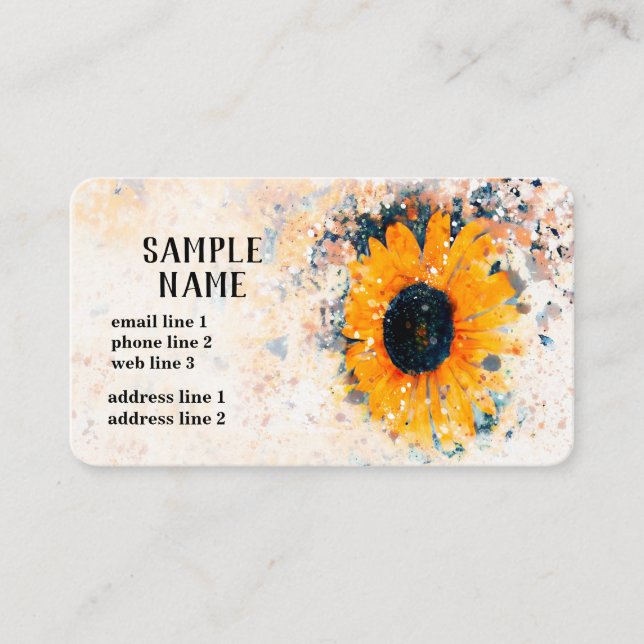 Carte De Visite couleur d'aquarelle de tournesol personnalisé jaun (Devant)