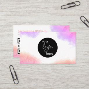 Carte De Visite Couleur d'aquarelle floue Code QR personnalisé