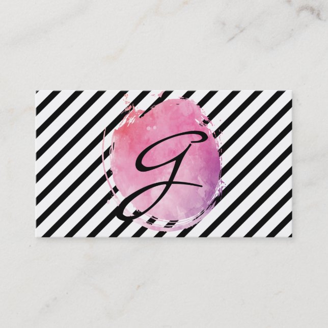 Carte De Visite Couleur d'eau rose Monogramme Fancy Text Strips (Devant)