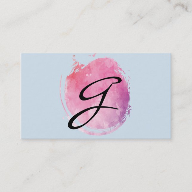 Carte De Visite Couleur d'eau rose Monogramme Fatigue sur bleu (Devant)