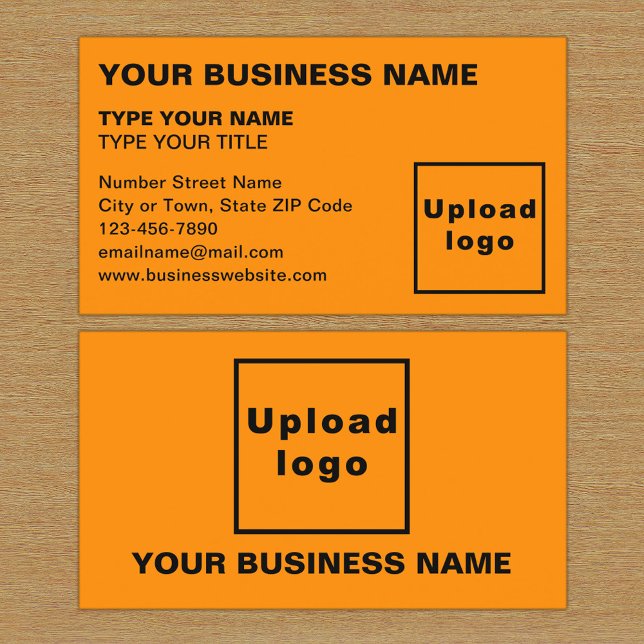 Carte de visite couleur orange des textes alignés  (The front and back of the orange business card)
