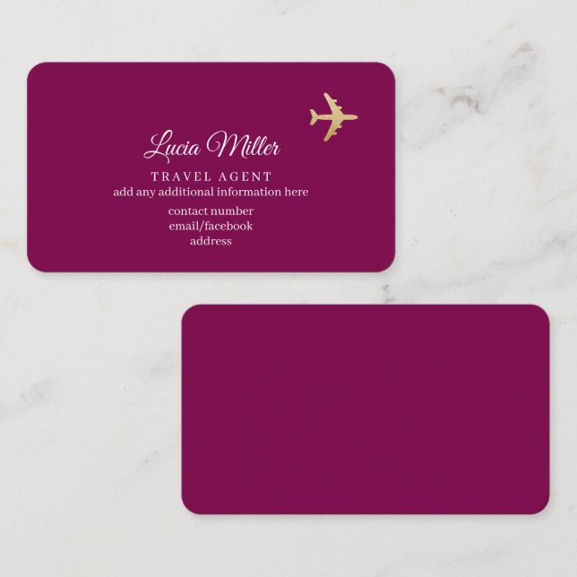 Carte de visite couleur vin pour un agent de voyag (Devant / Derrière)