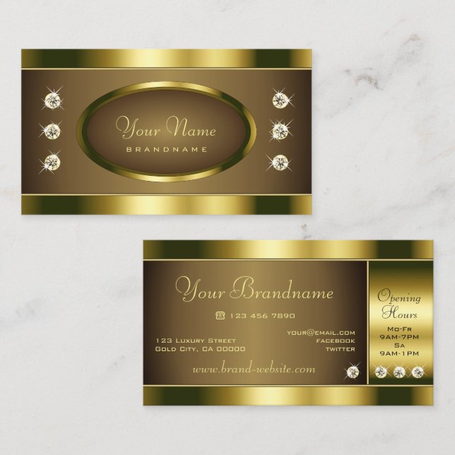 Carte De Visite Couleurs dorées luxueuses avec strass brillants (Devant / Derrière)