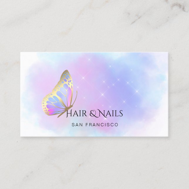 Carte De Visite couleurs pastel cheveux papillon et ongles (Devant)