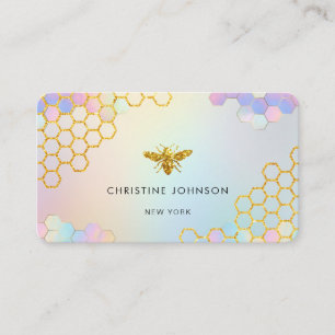Carte De Visite couleurs pastel hexagones logo abeille