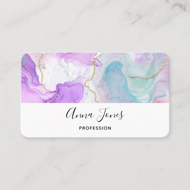 Carte De Visite Couleurs violettes, vertes, roses, élégantes (Devant)