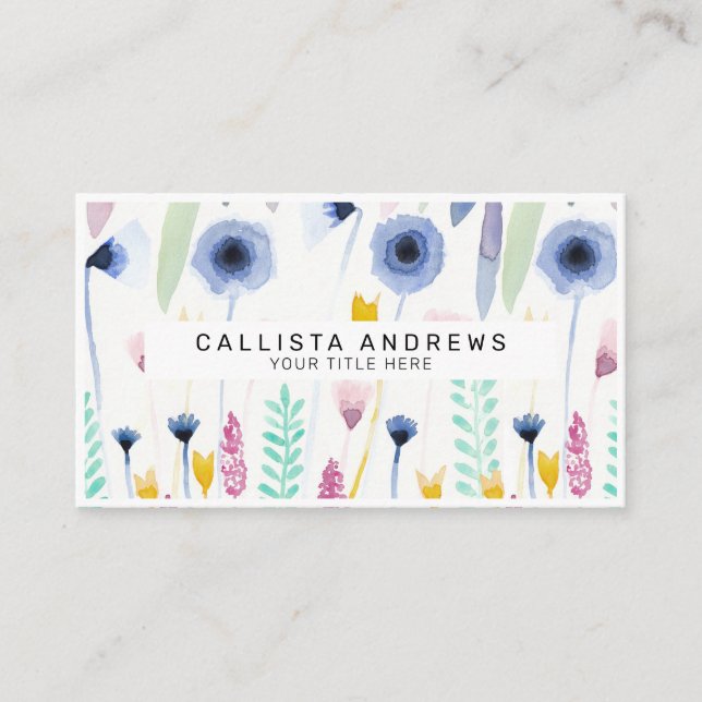 Carte De Visite Country Cute Fleur sauvage Aquarelle Art (Devant)