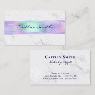 Carte De Visite Coup de pinceau iridescent argent blanc Marbre de