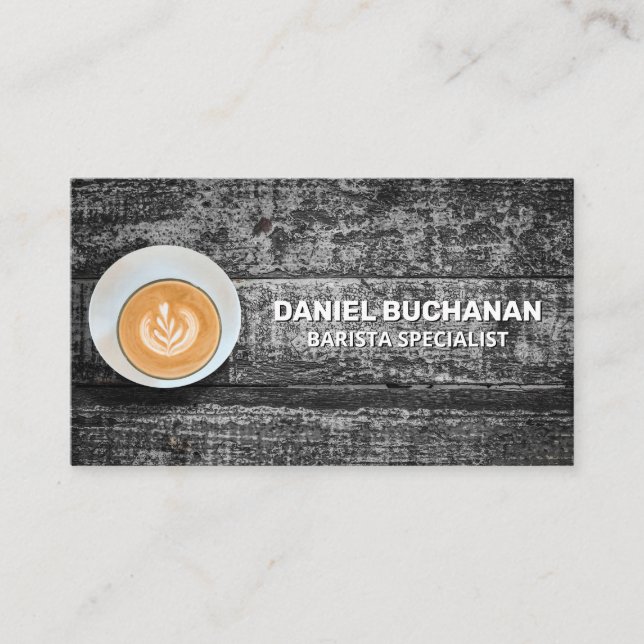 Carte De Visite Coupe de café sur table en bois (Devant)