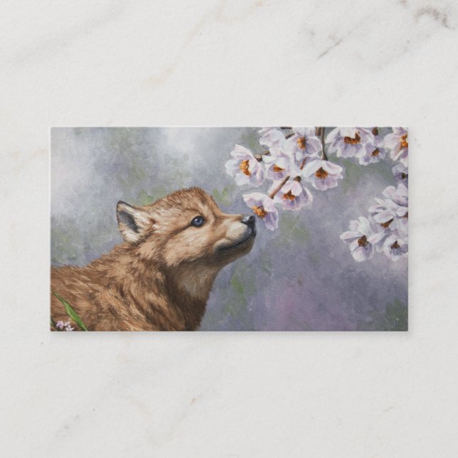 Carte De Visite Coupe et fleurs de loup gris mignonne pour bébé (Devant)