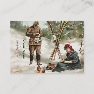 Carte De Visite couple vintage en randonnée à ski