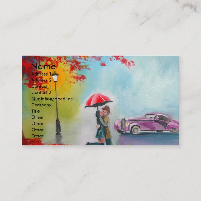 CARTE DE VISITE COUPLES ROMANTIQUES DE PARAPLUIE ROUGE DE JOUR (Devant)