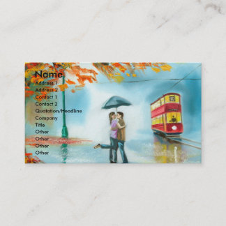 Carte De Visite Couples romantiques de parapluie rouge de tram