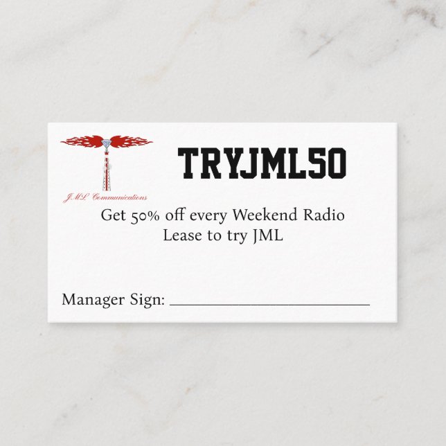 Carte De Visite Coupon TRYJML50 (Devant)