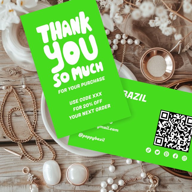 Carte De Visite Courbes simples Commande Merci Lime Code QR social (Simple Curves Order Thank You Lime Social QR Code Lime Green Brat Business Card
)